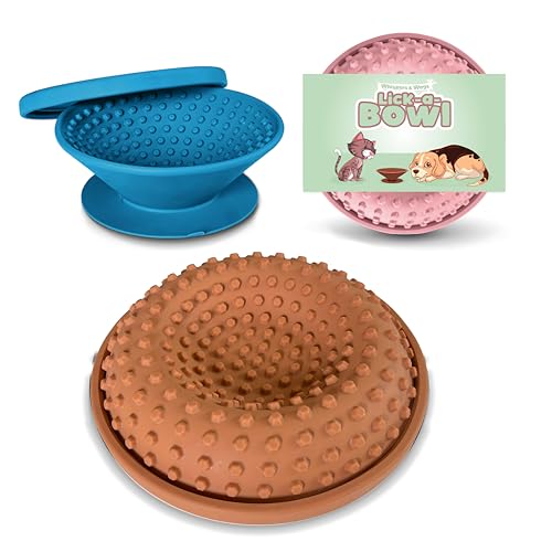 Whiskers & Wags Lick-a-Bowl Schleckmatte für Hunde und Katzen, ergonomisch, angstlindernd, Slow Feeder (Raw Sienna) von Whiskers & Wags