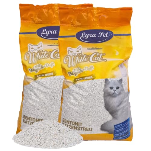 Lyra Pet® 30 Liter White Cat Katzenstreu | Mit Babypuder Duft | Feines Klumpstreu | 350% Saugkraft | Naturprodukt aus Bentonit | Stark Klumpend | Saubere Wohnung | Neutralisiert Gerüche | Staubarm von Lyra Pet