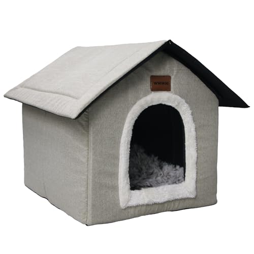 Whiwhi Hundehütte Hundehöhle mit Abnehmbarem Plüschkissen Katzenhöhle Haustierhaus Warmes Und Gemütliches Hundehaus Katzenhaus 35x30x35cm von Whiwhi