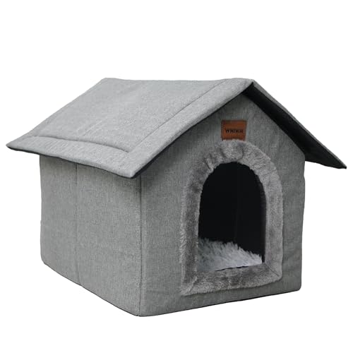 Whiwhi Hundehütte Hundehöhle mit Abnehmbarem Plüschkissen Katzenhöhle Haustierhaus Warmes Und Gemütliches Hundehaus Katzenhaus 35x30x35cm von Whiwhi