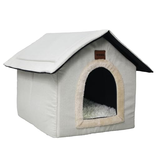 Whiwhi Hundehütte Hundehöhle mit Abnehmbarem Plüschkissen Katzenhöhle Haustierhaus Warmes Und Gemütliches Hundehaus Katzenhaus 40x35x40cm von Whiwhi