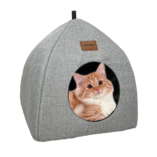 Whiwhi Katzenhöhle-Katzenhaus für Drinnen mit Unabhängiges Cushion Faltbares Katzenbett Waschbar Bequemer Katzenschlafplatz für Katzen 33x33x35cm von Whiwhi
