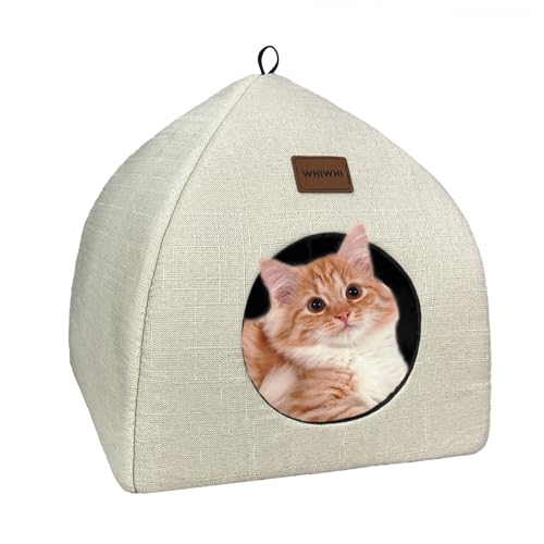 Whiwhi Katzenhöhle-Katzenhaus für Drinnen mit Unabhängiges Cushion Faltbares Katzenbett Waschbar Bequemer Katzenschlafplatz für Katzen 33x33x35cm von Whiwhi