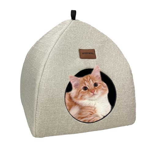 Whiwhi Katzenhöhle-Katzenhaus für Drinnen mit Unabhängiges Cushion Faltbares Katzenbett Waschbar Bequemer Katzenschlafplatz für Katzen 33x33x35cm von Whiwhi