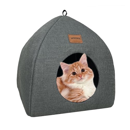 Whiwhi Katzenhöhle-Katzenhaus für Drinnen mit Unabhängiges Cushion Faltbares Katzenbett Waschbar Bequemer Katzenschlafplatz für Katzen 40x40x35cm von Whiwhi