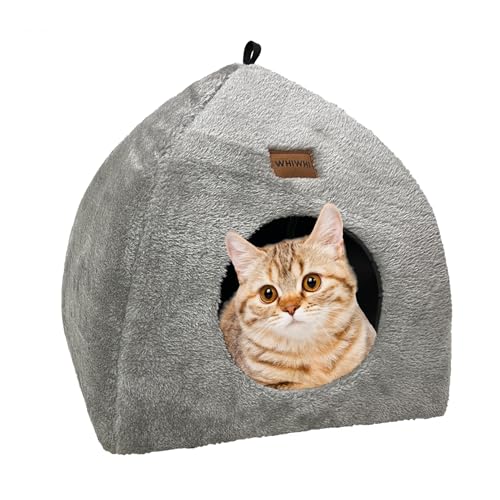 Whiwhi Katzenhöhle für Drinnen Katzenzelt mit Waschbarem Plüschkissen Weiches und Flauschiges Katzenhaus Klappbar Katzenbett Höhle 33x33x35cm von Whiwhi