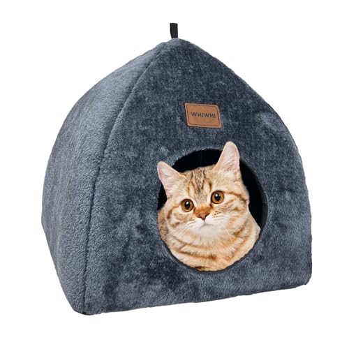 Whiwhi Katzenhöhle für Drinnen Katzenzelt mit Waschbarem Plüschkissen Weiches und Flauschiges Katzenhaus Klappbar Katzenbett Höhle 45x45x41cm von Whiwhi