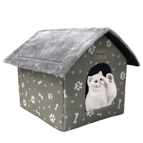 Whiwhi Plüsch Katzenhaus Katzenhöhlenbett mit Flauschiges Katzenkissen Tragbare Katzenhütte mit Rutschfestem Boden Warmes Und Gemütliches Haustierhütte 35x30x35cm Hellgrau von Whiwhi