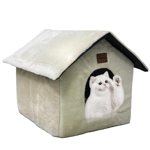 Whiwhi Plüsch Katzenhaus Katzenhöhlenbett mit Flauschiges Katzenkissen Tragbare Katzenhütte mit Rutschfestem Boden Warmes Und Gemütliches Haustierhütte 35x30x35cm von Whiwhi