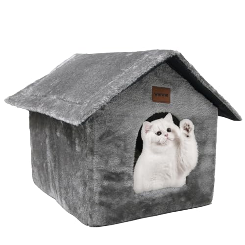 Whiwhi Plüsch Katzenhaus Katzenhöhlenbett mit Flauschiges Katzenkissen Tragbare Katzenhütte mit Rutschfestem Boden Warmes Und Gemütliches Haustierhütte 35x30x35cm von Whiwhi