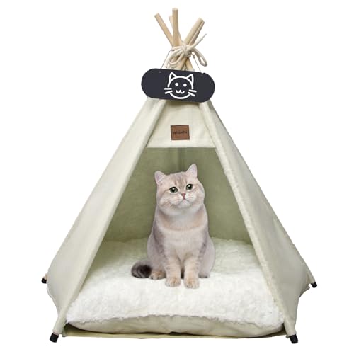 Whiwhi Tipi Zelt für Haustiere Hundezelt Katzenzelt mit Kissen Waschbar Haustierzelte Häuser Hundehöhle und Haustierhäuser Wegklappen Haustier Zelt Möbel 50x50x60cm von Whiwhi