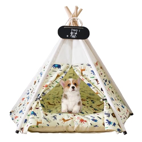 Whiwhi Tipi Zelt für Haustiere Katzenzelt aus Baumwollleinen Hundezelt Abnehmbar und Waschbar Haustier Zelte Häuser mit Kissen Haustierzelt Wegklappen Möbel 50x50x60cm von Whiwhi