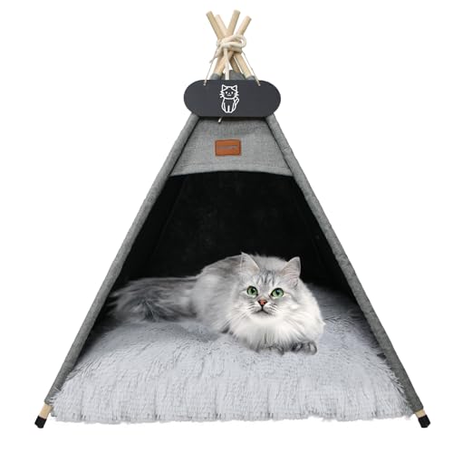 Whiwhi Tipi Zelt für Haustiere Katzenzelt mit Doppelseitiger Plüsch Matte Luxery Hundezelte Hundehöhle Abnehmbar und Waschbar Haustierhäuser 50x50x60cm von Whiwhi