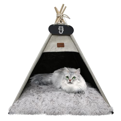 Whiwhi Tipi Zelt für Haustiere Katzenzelt mit Doppelseitiger Plüsch Matte Luxery Hundezelte Hundehöhle Abnehmbar und Waschbar Haustierhäuser 70x70x80cm von Whiwhi