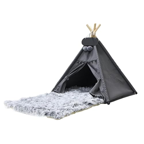 Whiwhi Tipi Zelt für Haustiere mit Plüsch Hundematte Luxery Hundezelt Abnehmbar und Waschbar Haustierzelte Tragbar Haustierbett Multifunktionales Hundebett Katzenzelt 50x50x60cm von Whiwhi