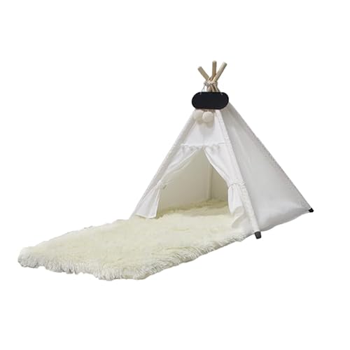 Whiwhi Tipi Zelt für Haustiere mit Plüsch Hundematte Luxery Hundezelt Abnehmbar und Waschbar Haustierzelte Tragbar Haustierbett Multifunktionales Hundebett Katzenzelt 50x50x60cm von Whiwhi