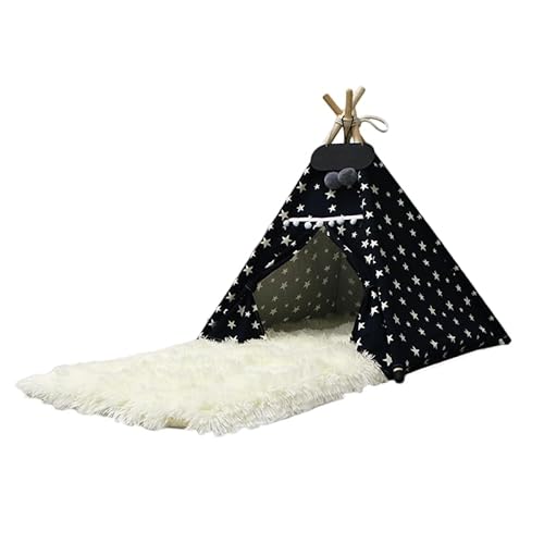 Whiwhi Tipi Zelt für Haustiere mit Plüsch Hundematte Luxery Hundezelt Abnehmbar und Waschbar Haustierzelte Tragbar Haustierbett Multifunktionales Hundebett Katzenzelt 50x50x60cm von Whiwhi