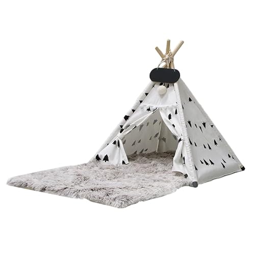 Whiwhi Tipi Zelt für Haustiere mit Plüsch Hundematte Luxery Hundezelt Abnehmbar und Waschbar Haustierzelte Tragbar Haustierbett Multifunktionales Hundebett Katzenzelt 50x50x60cm von Whiwhi