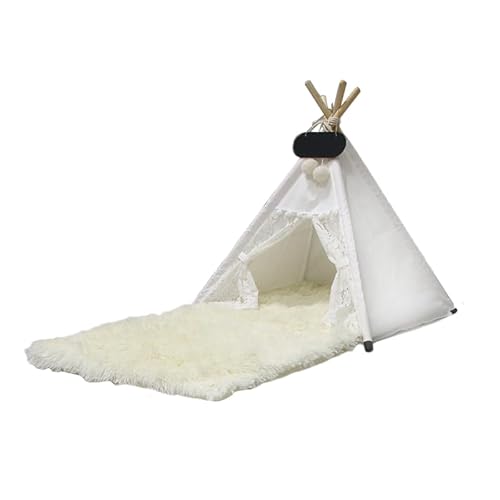 Whiwhi Tipi Zelt für Haustiere mit Plüsch Hundematte Luxery Hundezelt Abnehmbar und Waschbar Haustierzelte Tragbar Haustierbett Multifunktionales Hundebett Katzenzelt 60x60x70cm von Whiwhi