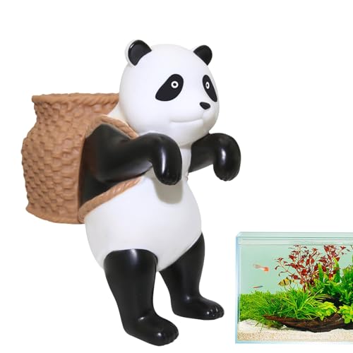 Aquarium-Aufhänger, kletternde Panda-Figur, Niedliche Harz-Cartoon-Panda-Kletter-Aquarium-Dekoration mit Aufbewahrungskorb, Miniatur-Gartenzubehör, kleines Tierornament für die Inneneinrichtung von Whnbuij