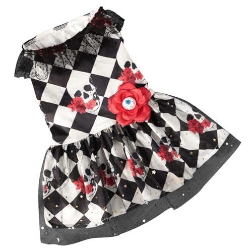 Halloween-Kleider für kleine Hunde, aus Spitze für Welpen mit Totenkopf-Motiv, mit Blume für die Augen, Festival-Kleidung für kleine und mittelgroße Rassen, Zubehör Halloween-Kleider für kleine Hunde, aus Spitze für Welpen mit Totenkopf-Motiv, mit Blume für die Augen, Festival-Kleidung für kleine und mittelgroße Rassen, Zubehör von Whnbuij