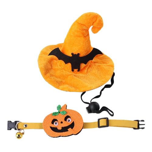 Hunde-Fledermaus-Hut – Katzenhalsband und Hut-Set, Katzen-Halloween-Kostüm | Halloween-Katzenkostüm, Hexenhut, Haustierzubehör, Haustierkleidungsset, Hexenhut, Party-Kopfbedeckung für Kätzchen, von Whnbuij