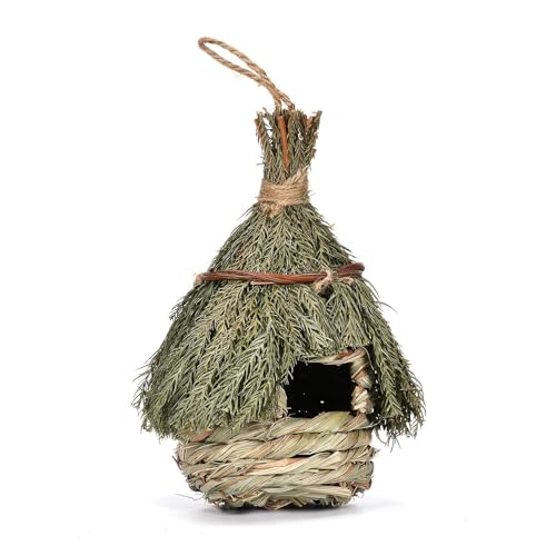 Vogelhaus-Nest – Kolibri-Rasttasche, bezauberndes Vogelnest aus Strohseil | Handgefertigtes 11 x 22 cm großes Vogelhaus aus gewebtem Gras, kleines hängendes Naturgras-Vogelhaus für Gartenfenster, Terr von Whnbuij