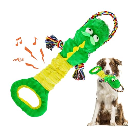 Whnbuij Grünes Dino-Seilspielzeug | Haustier-Kau-Trainingsspielzeug - Quietschendes Outdoor-Hundespielzeug, Zahnreinigung, Kauspielzeug für Spielzeit, Energieverbrauch, Mundgesundheit von Whnbuij