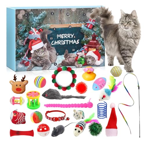 Katzen Adventskalender 2024, 24 Katzenspielzeuge Weihnachtskalender, Katzenspielzeug Weihnachts Adventskalender, Interaktives Kätzchenspielzeug Katzen Bälle Adventskalender für Katzen 2024 (1PC) von Whnnssw