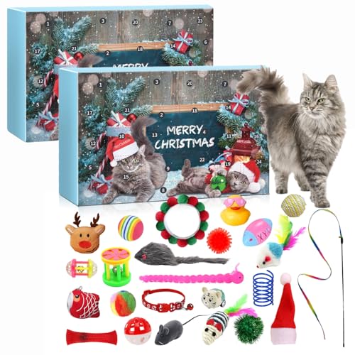 Katzen Adventskalender 2024, 24 Katzenspielzeuge Weihnachtskalender, Katzenspielzeug Weihnachts Adventskalender, Interaktives Kätzchenspielzeug Katzen Bälle Adventskalender für Katzen 2024 (2PCS) von Whnnssw