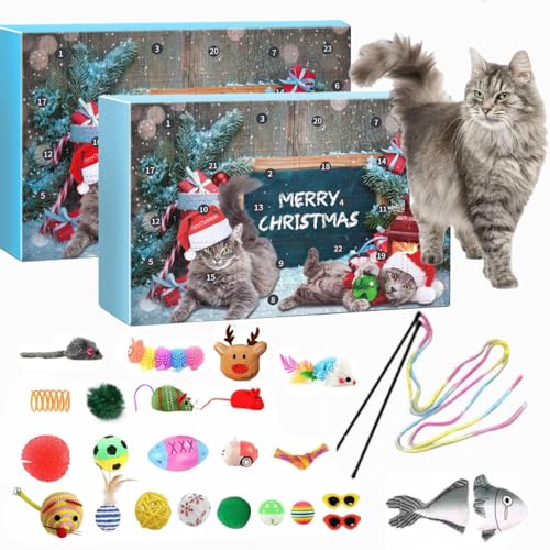 Katzen Adventskalender 2024, 24 Katzenspielzeuge Weihnachtskalender, Katzenspielzeug Weihnachts Adventskalender, Interaktives Kätzchenspielzeug Katzen Bälle Adventskalender für Katzen 2024 (2PCS-B) von Whnnssw