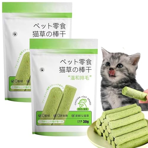 Katzengras Sticks, Cat Grass Teething Stick, Beißstäbe Aus Katzengras Für Hauskatzen, Katze Gras Reinigung Zahnen Stick, 6 Stück Kätzchengras-Beißstäbchen, Verbessern Die Verdauung (2 Packung) von Whnnssw