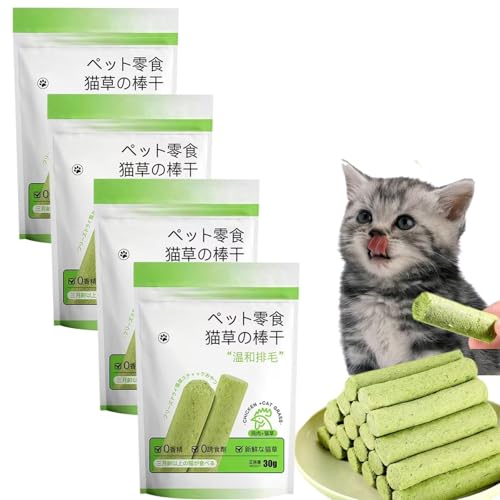 Katzengras Sticks, Cat Grass Teething Stick, Beißstäbe Aus Katzengras Für Hauskatzen, Katze Gras Reinigung Zahnen Stick, 6 Stück Kätzchengras-Beißstäbchen, Verbessern Die Verdauung (4 Packung) von Whnnssw