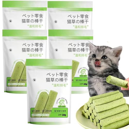 Katzengras Sticks, Cat Grass Teething Stick, Beißstäbe Aus Katzengras Für Hauskatzen, Katze Gras Reinigung Zahnen Stick, 6 Stück Kätzchengras-Beißstäbchen, Verbessern Die Verdauung (5 Packung) von Whnnssw