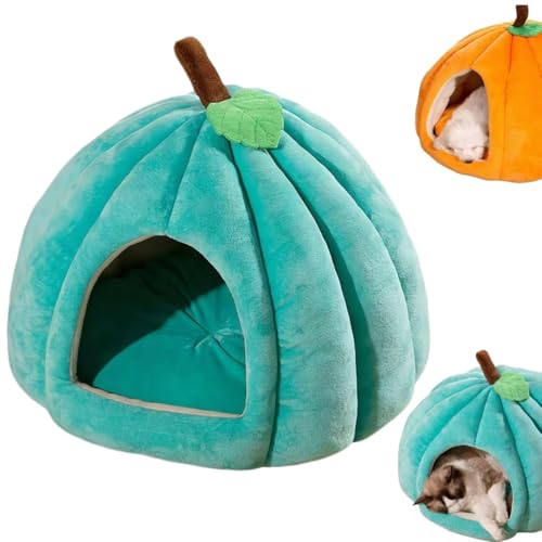 Kürbis Katzenbett, Halloween Katzenbett, Kürbisform Katzenhöhle Bett, Dampproof Katzenbetten für Innenkatzen, Katzenzelt Mit Abnehmbarem Kissen, Warme Höhle für Katzen Kleine Hunde (Blau, L) von Whnnssw