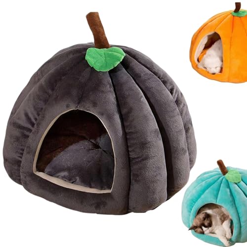 Kürbis Katzenbett, Halloween Katzenbett, Kürbisform Katzenhöhle Bett, Dampproof Katzenbetten für Innenkatzen, Katzenzelt Mit Abnehmbarem Kissen, Warme Höhle für Katzen Kleine Hunde (Dunkelgrau, L) von Whnnssw