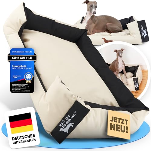 Who LED the dogs out?® Hundebett robust für große & kleine Hunde Welpen Senior [Hundebett waschbar] – Hundesofa Hundekorb Kissen hell dunkel - mittlere Hunde gepolstert - jetzt Farbe wählen von Who LED the dogs out?