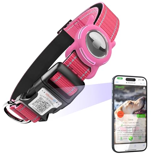 Airtag Hundehalsband mit QR-Code, reflektierendes Hundehalsband mit Airtag-Halter, weich gepolstert & Sicherheitsverriegelungsschnalle, verstellbares Hundehalsband für große Hunde (L-mit von WhoseID