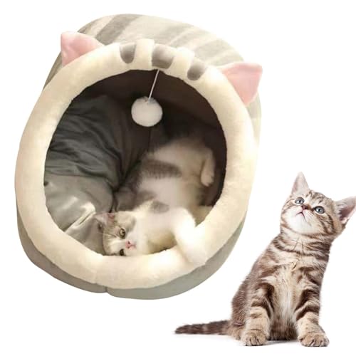 Katzenhaus Indoor - Katzenbett Höhle Weiches Katzennest Mit Anti-Rutsch,Komfort Warme Katzenhöhle Für Katzen Und Kleine Hunde Schlafen Mit Hängespielzeug von Whpsiting