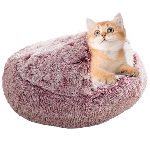 Whpsiting Katzenbett, Flauschiges Plüsch-Kätzchenbett, Waschbares Cozy Pet Bed,Haustierbett with Hood Für Hauskatzen, Kleine Hunde Warmer Donut-Katzenschlafsack von Whpsiting