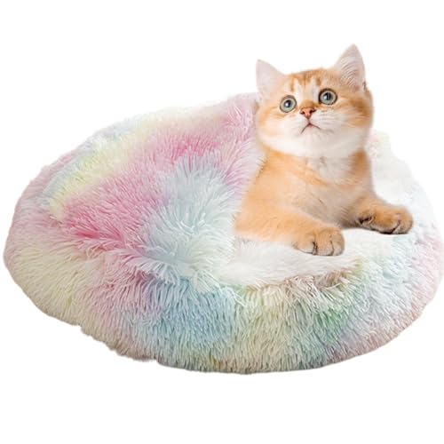 Whpsiting Katzenbett, Flauschiges Plüsch-Kätzchenbett, Waschbares Cozy Pet Bed,Haustierbett with Hood Für Hauskatzen, Kleine Hunde Warmer Donut-Katzenschlafsack von Whpsiting