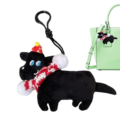 Whrcy Plüschtier für Welpen, schwarz, Plüschpuppe, Weihnachtshund, Plüsch, Plüsch, kleine Hunde, schwarz, 9 cm, weiches Plüsch, Rucksack-Anhänger von Whrcy