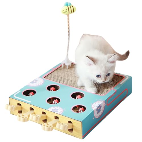 Katzenkratzenbrett 3 in 1 interaktive Katzenspielzeug hartnäckiges Kratzpad für Katzen Fun Cat Croboker mit Whack A Mole Game & Cat Stick Recycle Cat Cat-Zeug für Innenkatzen Cat Kratzplatte von Whyzsjnclg