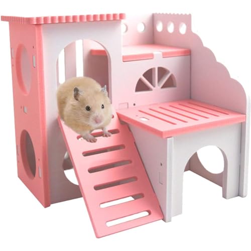 Whyzsjnclg Holzhamsterhaus versteckt House Mouse Hiding Place, Doppelvilla -Design, Kauspielzeug für Hamster, Mäuse, Rennmäuse und andere Haustiere, 1 von Whyzsjnclg