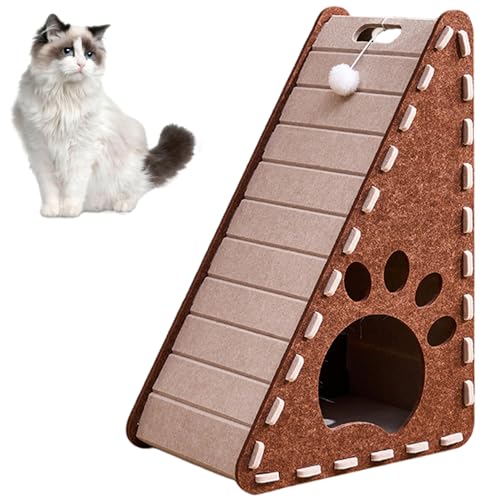 Katzenkratzer, Filzkatze Kratzer 12x16x24 Triangular Scratch mit Plüschkugel und Innenbett Nicht-Shedding für Innen-, Kamel und Grau Katzenkratzer, Filzkatze Kratzer 12x16x24 Triangular Scratch mit Plüschkugel und Innenbett Nicht-Shedding für Innen-, Kamel und Grau von Whyzsjnclg