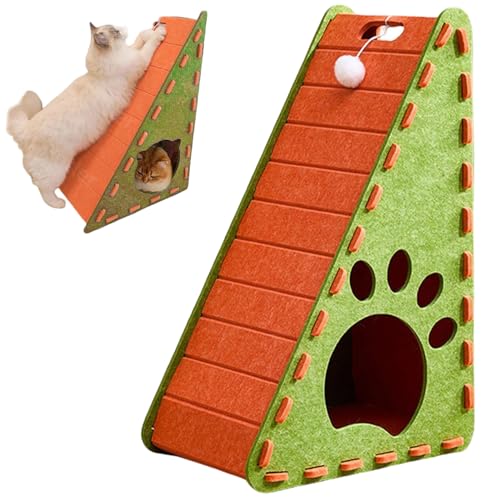 Katzenkratzer, Filzkatze Scratch 12x16x24 Triangular Scratch mit Plüschkugel und Innenbett Nicht-Shedding für Innen-, Grün- und Orange Katzenkratzer, Filzkatze Scratch 12x16x24 Triangular Scratch mit Plüschkugel und Innenbett Nicht-Shedding für Innen-, Grün- und Orange von Whyzsjnclg