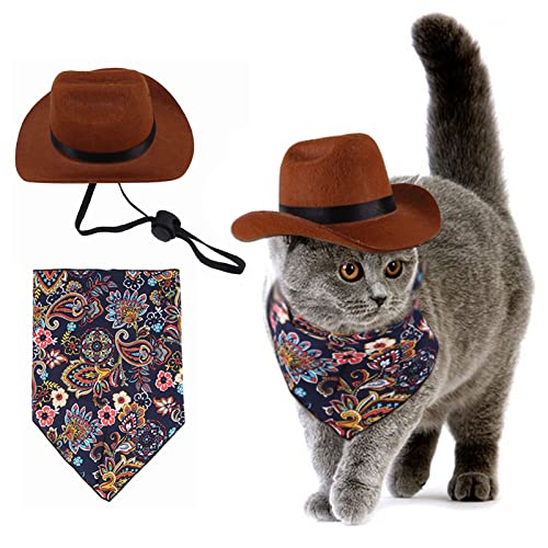 Hut für Hund Cat,WideSmart Hund Cowboyhut Bandana Schal Hund Katze Cowboy Hut Welpen Hut Hund Katze Kostüm Cosplay Kappe Welpe Haustier Hund Katze Urlaub Haustier Party Dekoration Partyzubehör von WideSmart