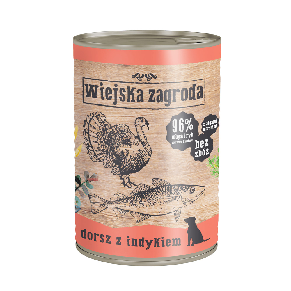 Sparpaket Wiejska Zagroda Dog 24 x 400 g - Kabeljau mit Truthahn von Wiejska zagroda