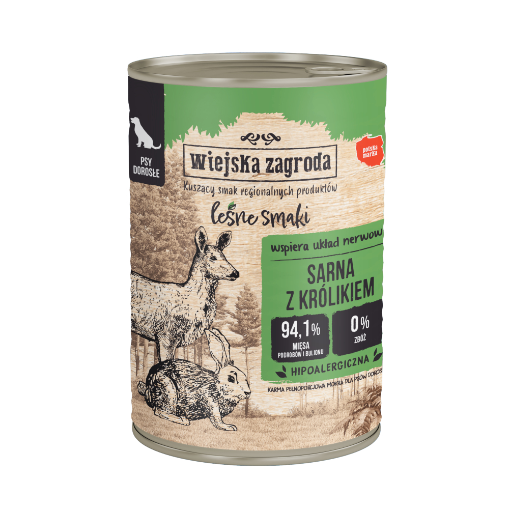 Sparpaket Wiejska Zagroda Dog 24 x 400 g - Reh mit Kaninchen von Wiejska zagroda