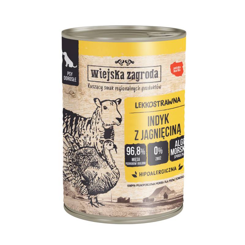 Sparpaket Wiejska Zagroda Dog 24 x 400 g - Truthahn mit Lamm von Wiejska zagroda